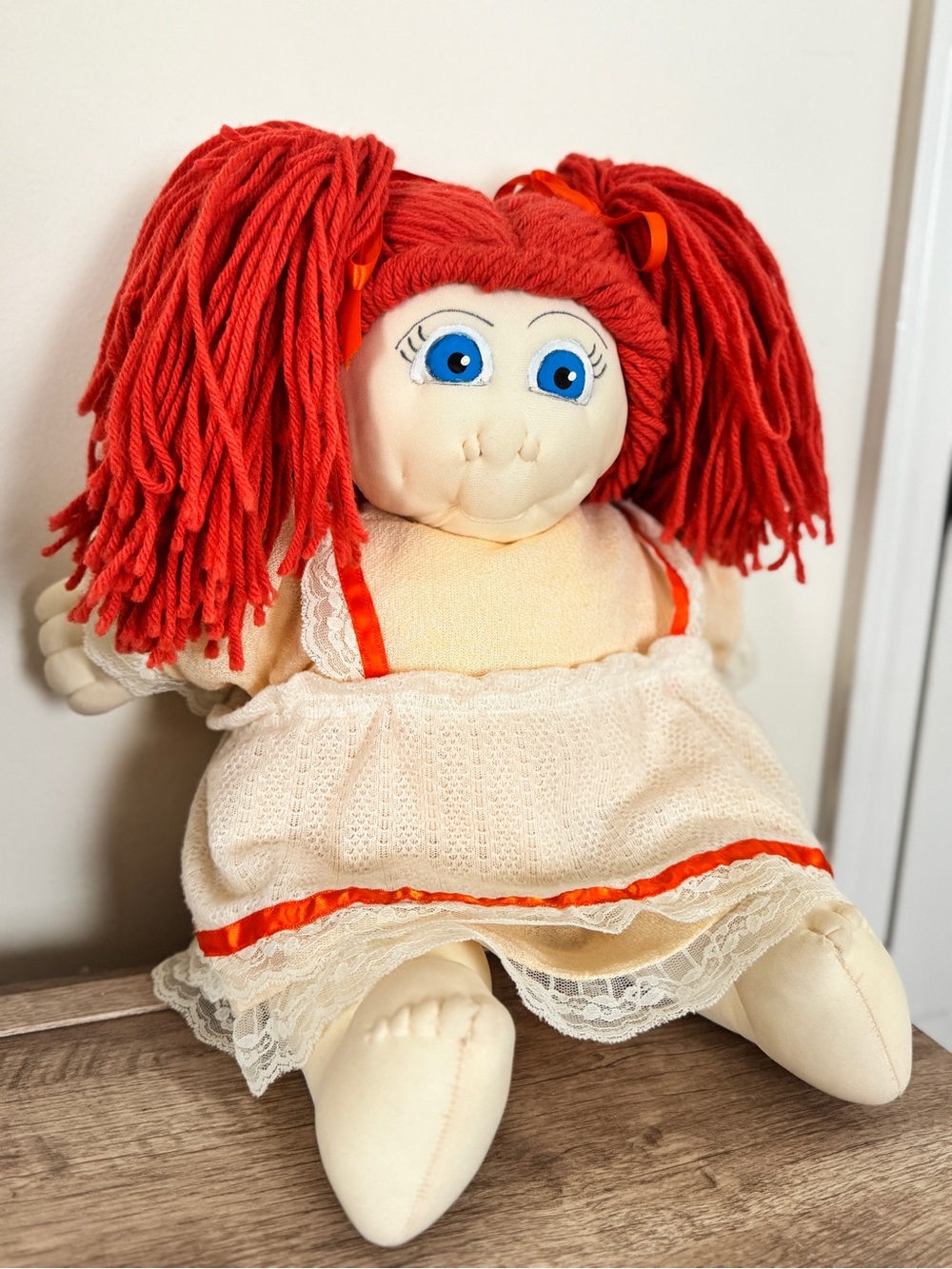Vintage 1983 Handmade Soft Sculpture Doll Red Yarn Hair